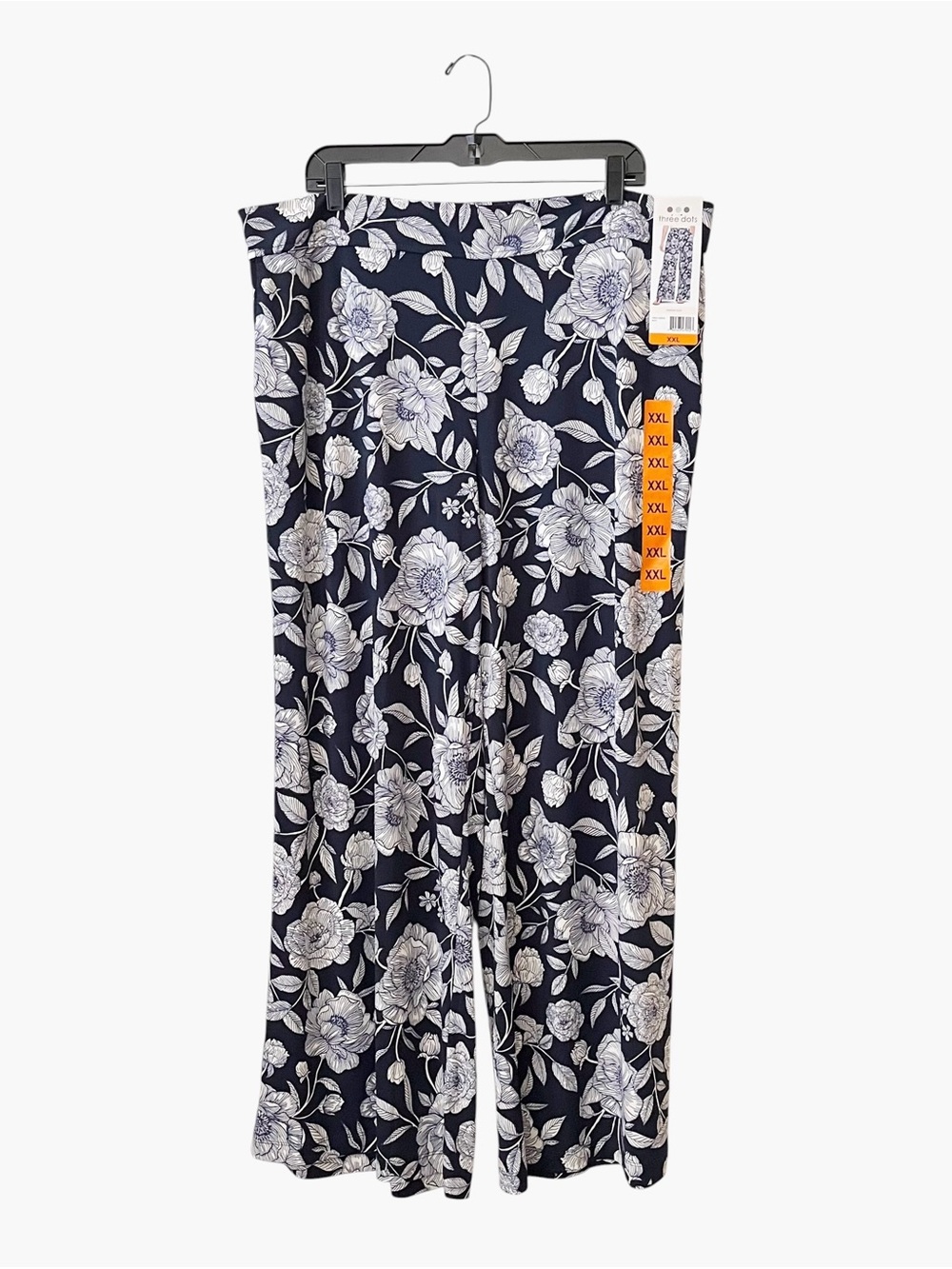 Three Dots Pull-On Pant Women's Sz XXL Blue Floral Elastic Waistband Pockets NWT